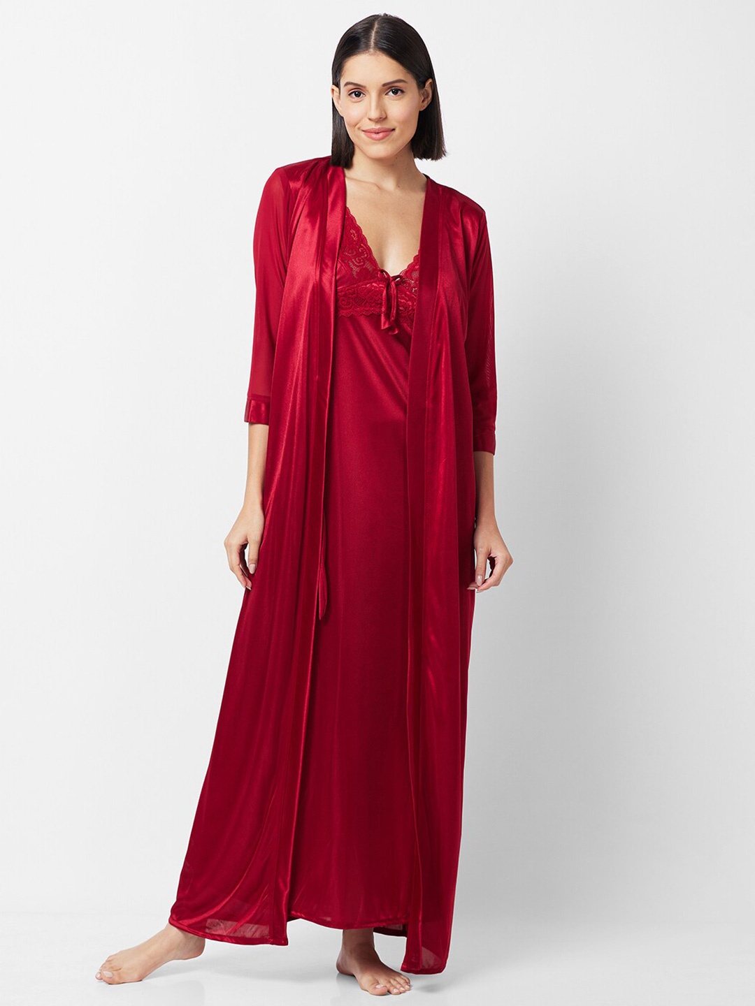 

NOIRA Satin Maxi Nightdress, Maroon