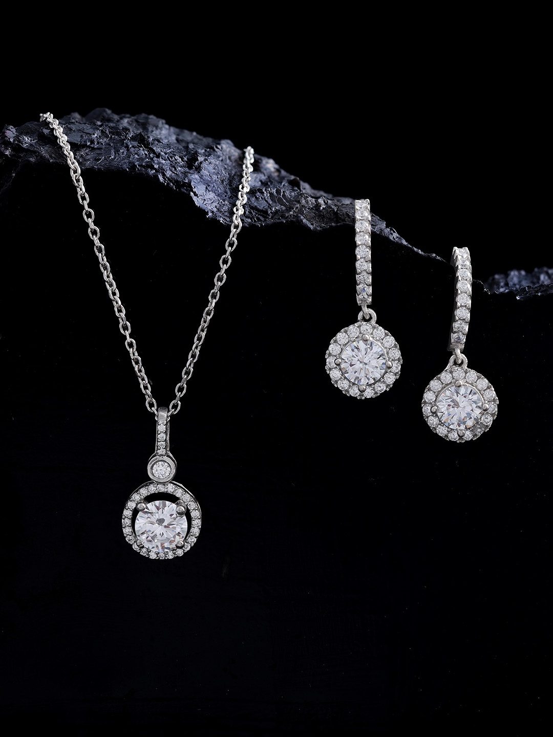 

GIVA Rhodium-Plated Stone Studded 925 Sterling Silver Jewellery Set