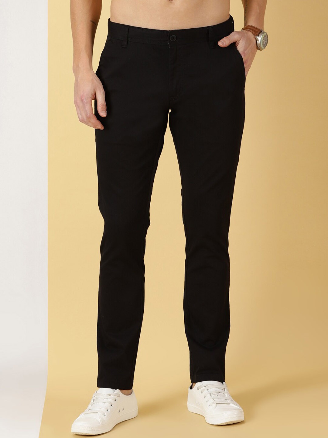 

Thomas Scott Men Smart Easy Wash Mid-Rise Chinos, Black