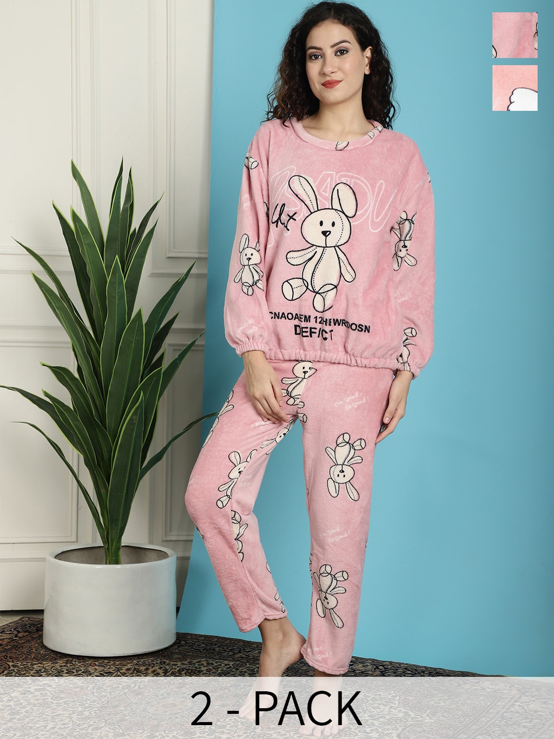 

TAG 7 Pack Of 2 Cartoon Characters Printed Night suit, Pink