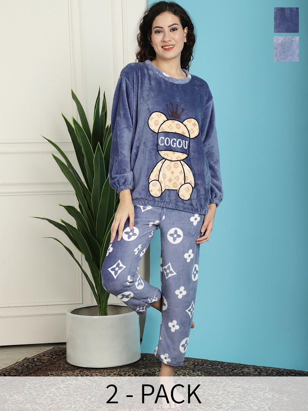 

TAG 7 Pack Of 2 Graphic Printed Night suit, Blue