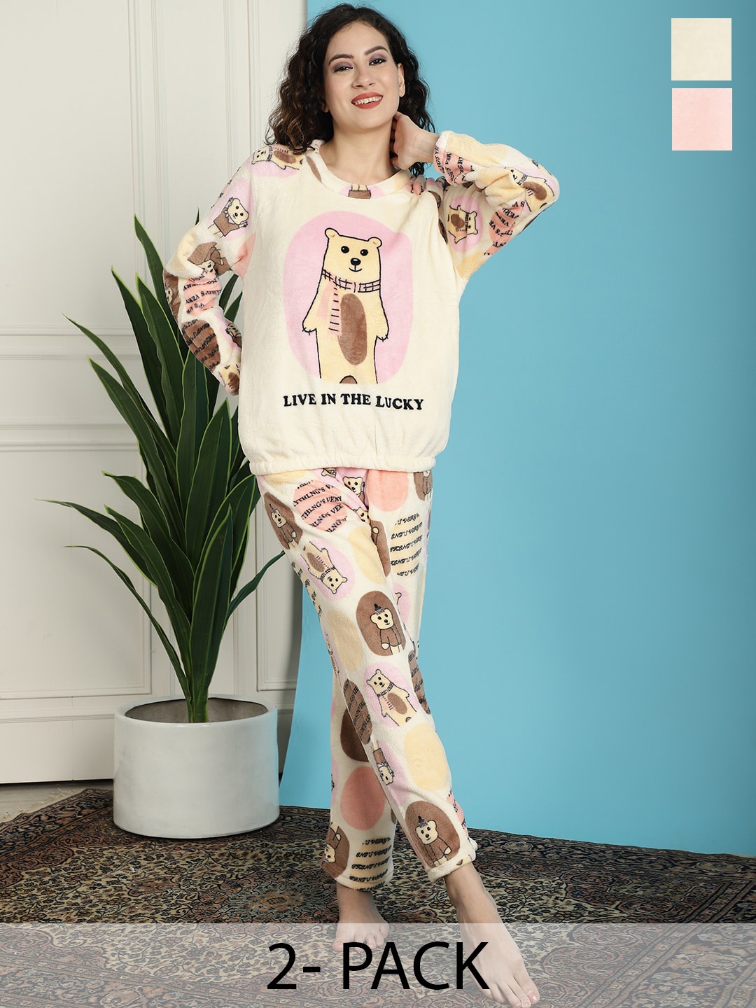 

TAG 7 Pack Of 2 Cartoon Characters Printed Night suit, Pink