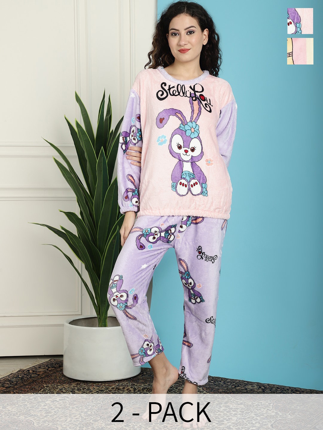 

TAG 7 Pack Of 2 Graphic Printed Night suit, Pink