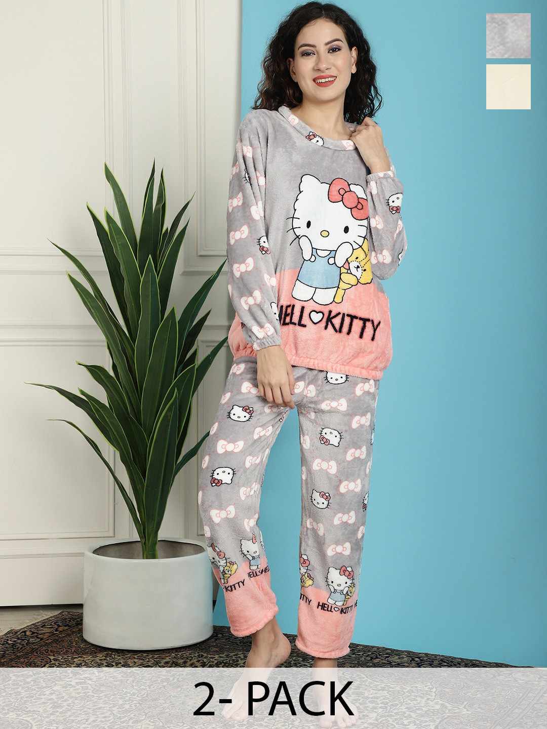 

TAG 7 Pack Of 2 Printed Long Sleeves T-shirt & Pyjamas, Grey