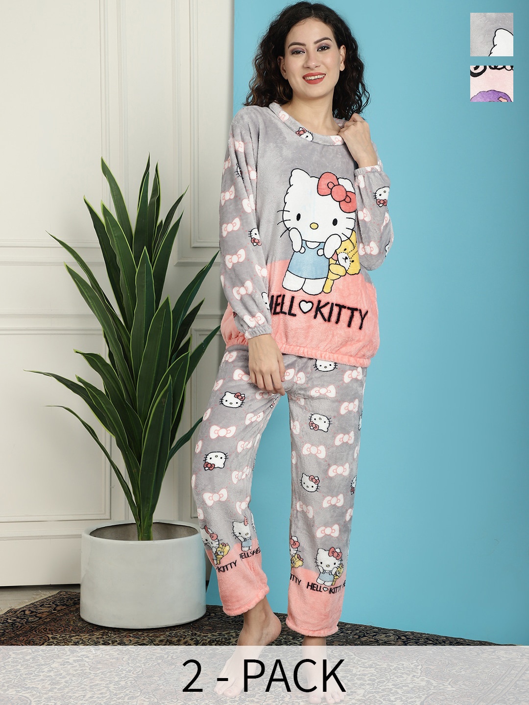 

TAG 7 Pack Of 2 Cartoon Characters Printed Night suit, Pink