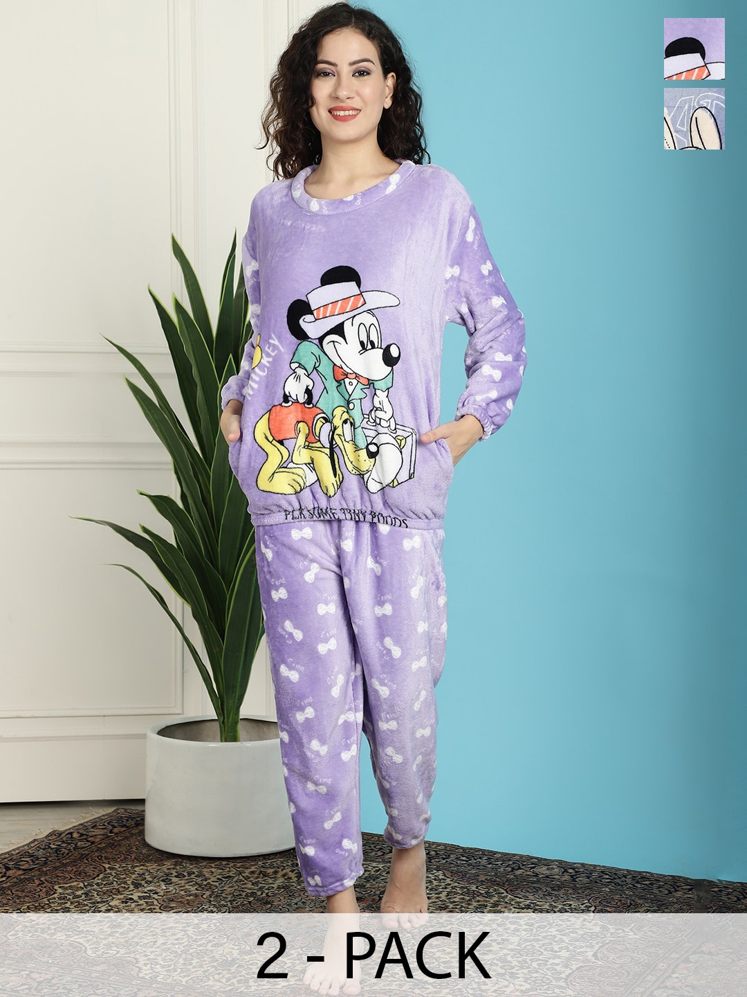 

TAG 7 Pack Of 2 Mickey & Pluto Printed Night suit, Lavender