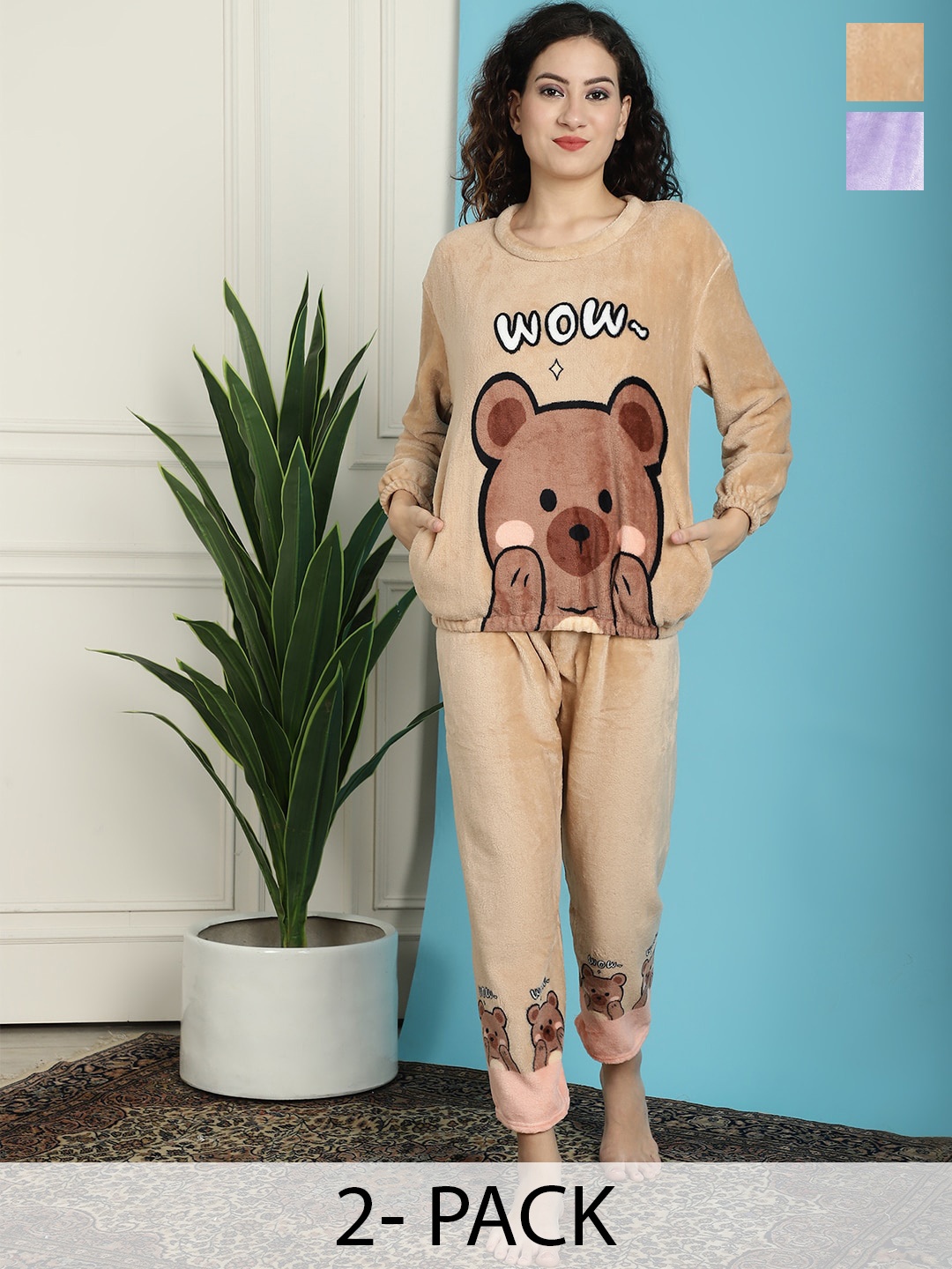 

TAG 7 Pack Of 2 Graphic Printed Night suit, Lavender