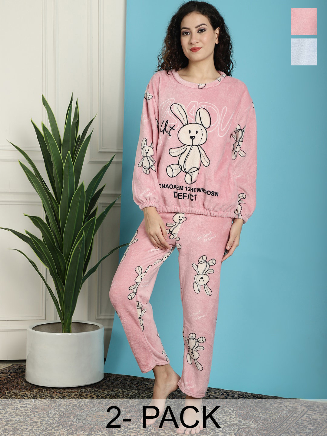 

TAG 7 Pack Of 2 Graphic Printed Long Sleeve Night suits, Blue