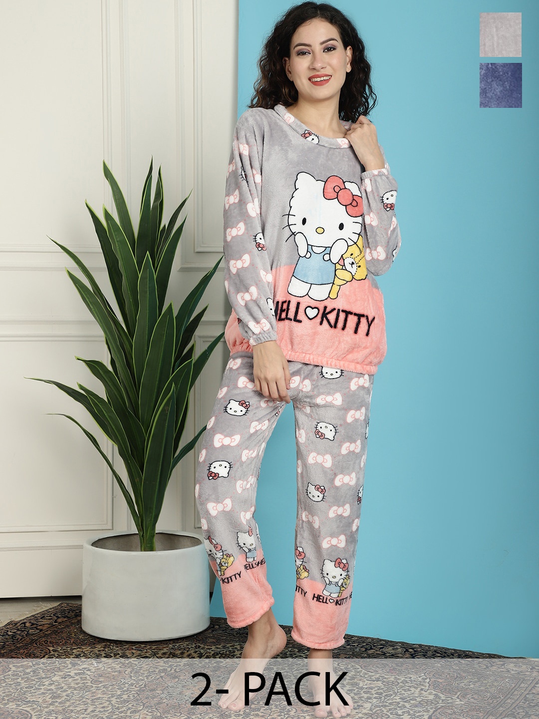 

TAG 7 Pack Of 2 Hello Kitty Printed Fur Night Suit, Blue