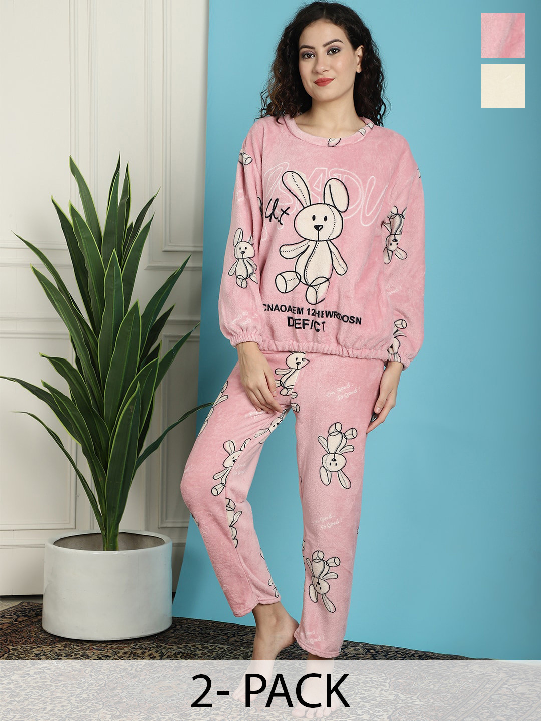 

TAG 7 Pack Of 2 Graphic Printed Night suit, Pink