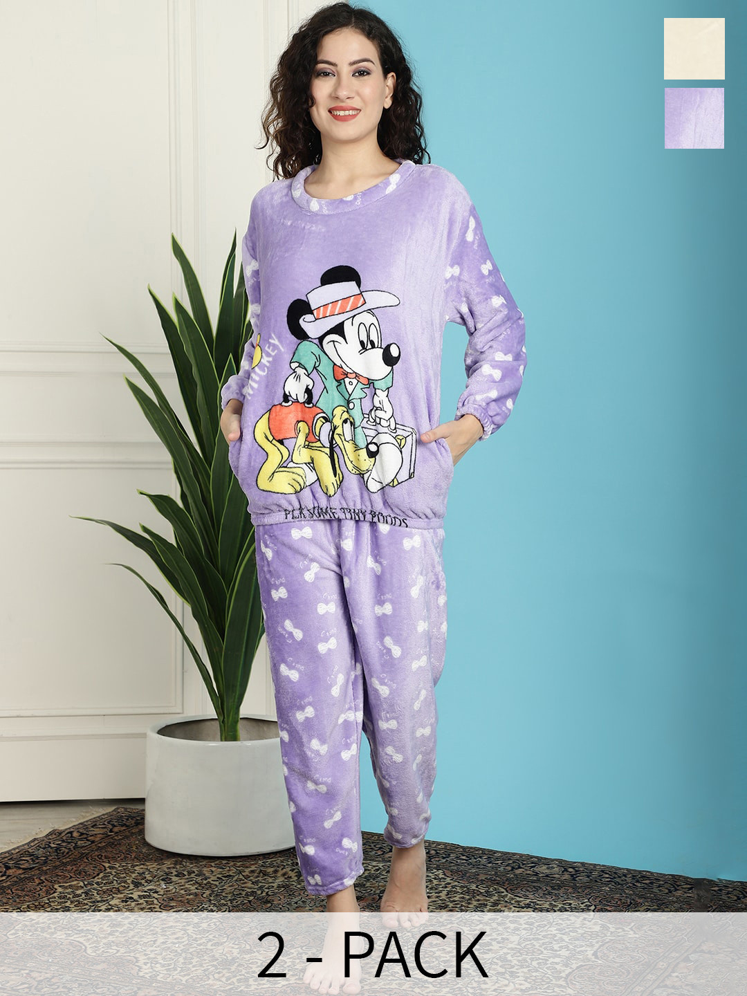 

TAG 7 Pack Of 2 Cartoon Characters Printed Night suit, Lavender