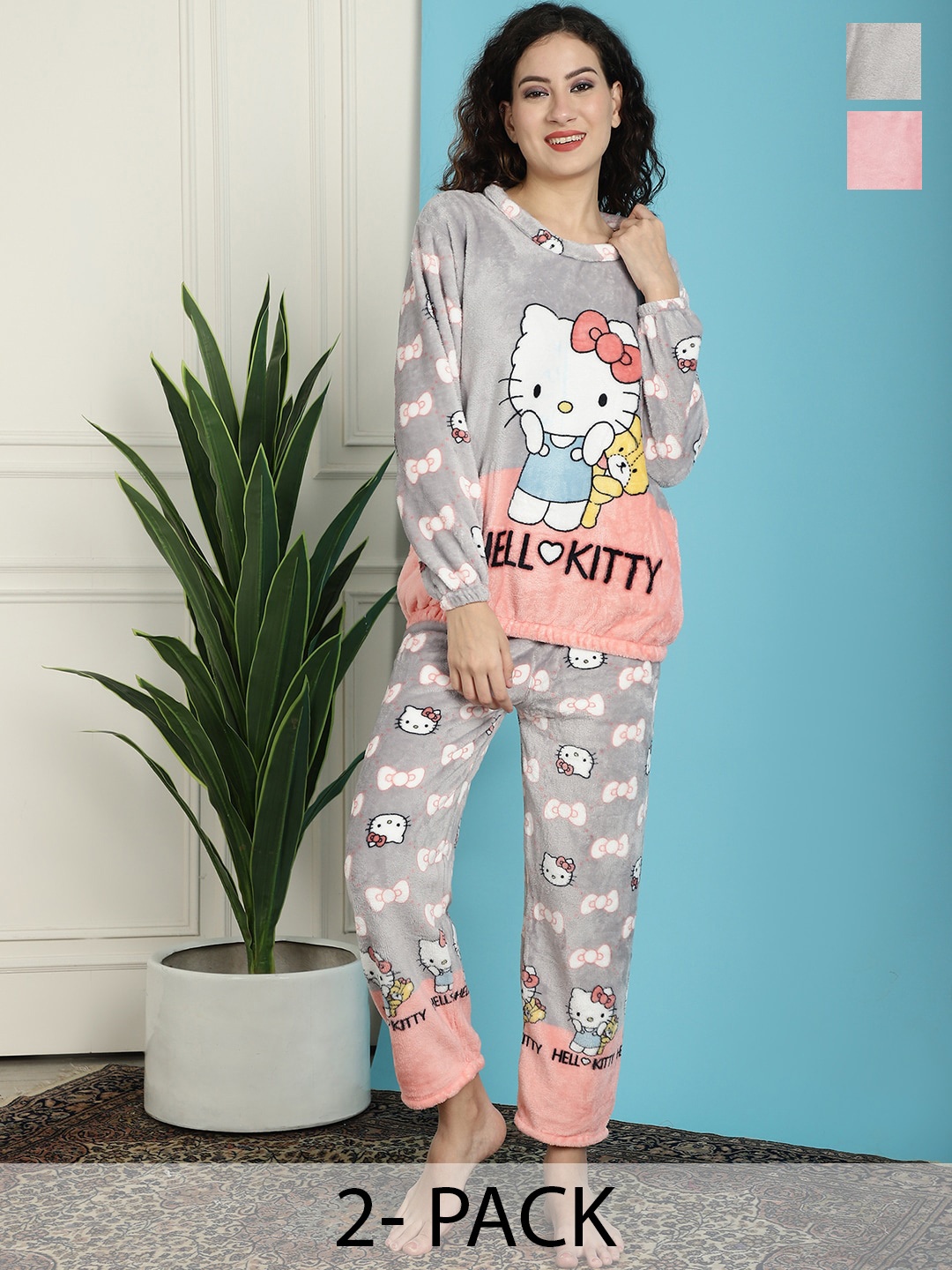 

TAG 7 Pack Of 2 Cartoon Characters Printed Night suit, Pink