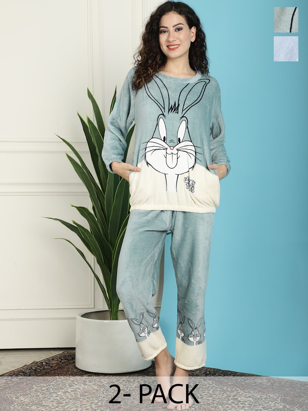

TAG 7 Pack Of 2 Cartoon Characters Printed Night suit, Green