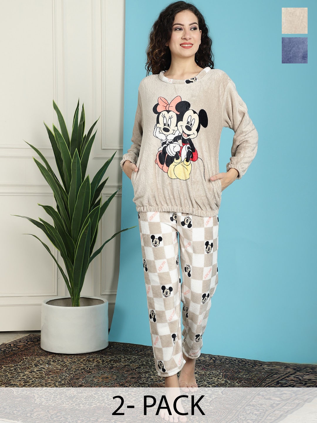 

TAG 7 Pack Of 2 Mickey Mouse Printed Night suit, Beige