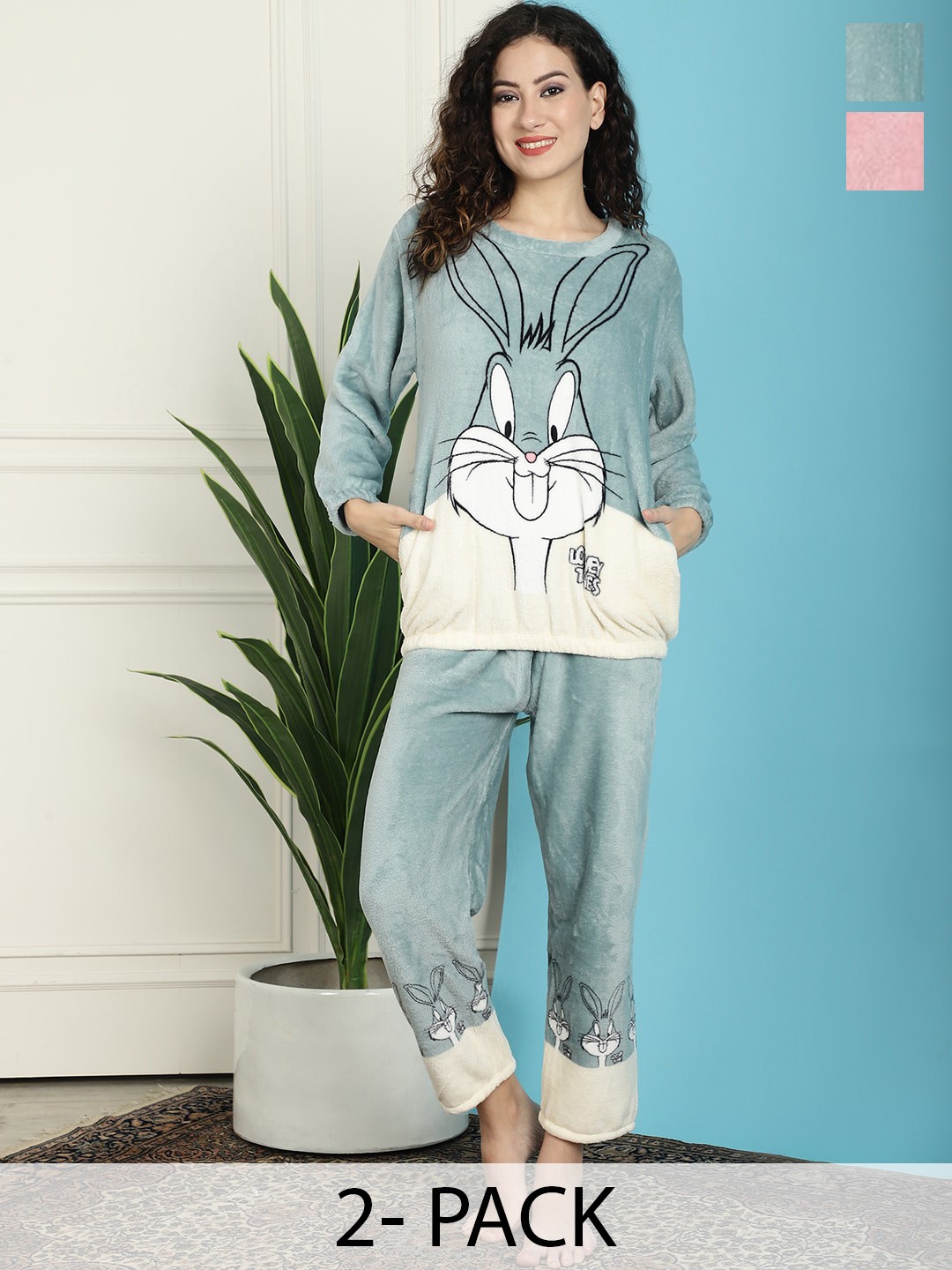 

TAG 7 Pack Of 2 Looney Tunes Printed Night suit, Green