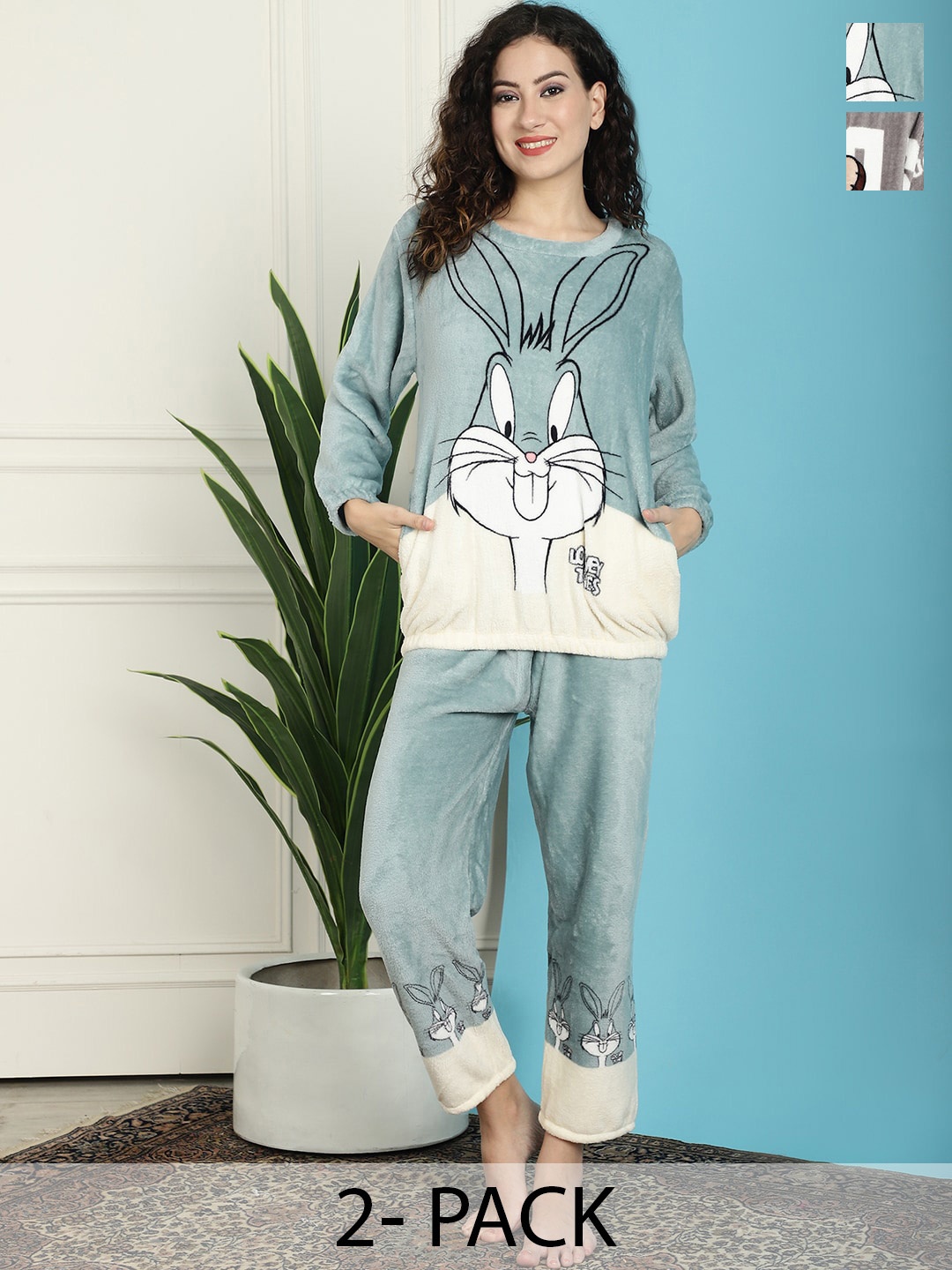 

TAG 7 Pack Of 2 Looney Tunes Printed Long Sleeve T-shirt With Pyjamas, Green