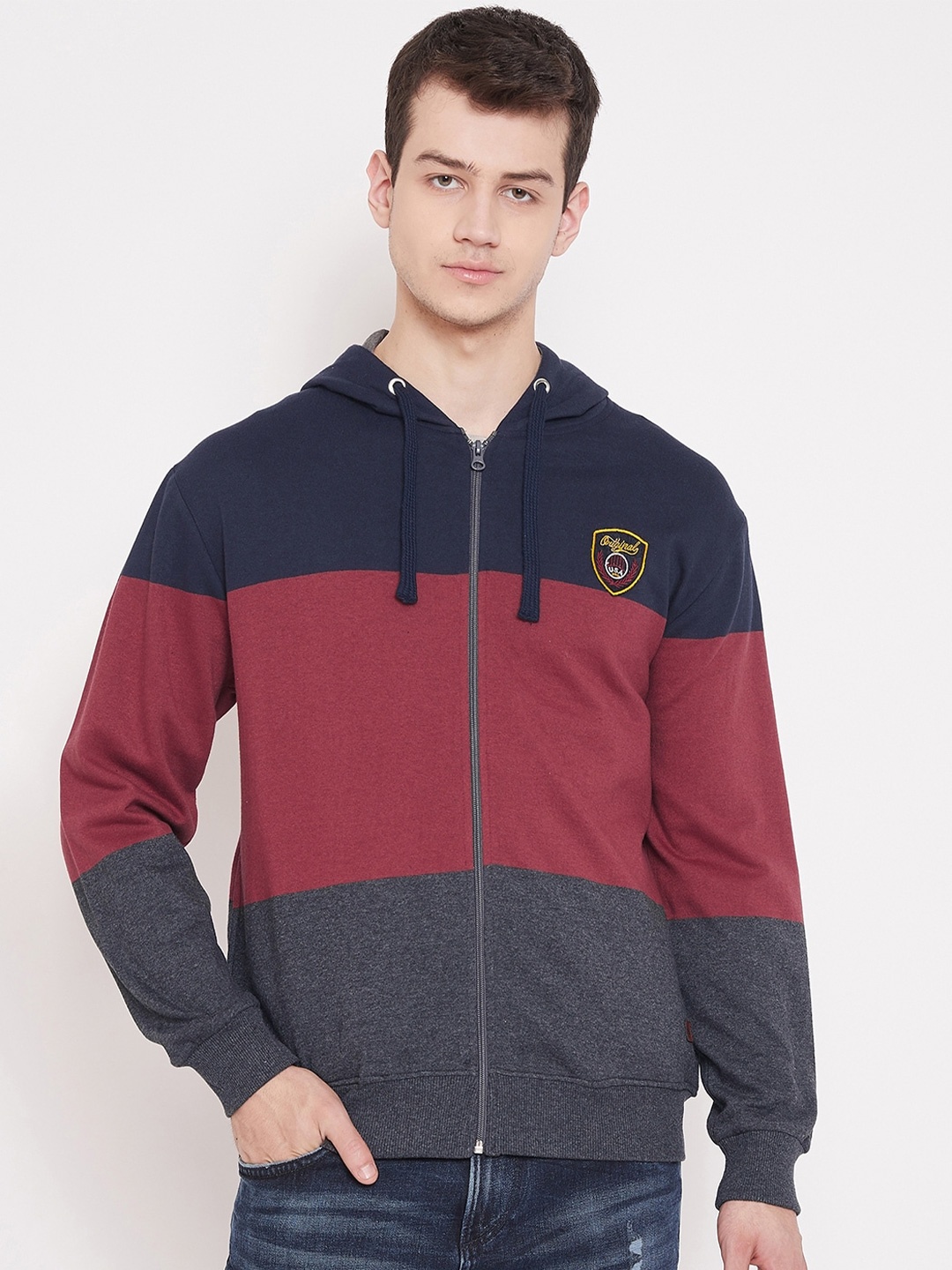 

Austin wood Colourblocked Fleece Hood Front Open Sweatshirt, Navy blue
