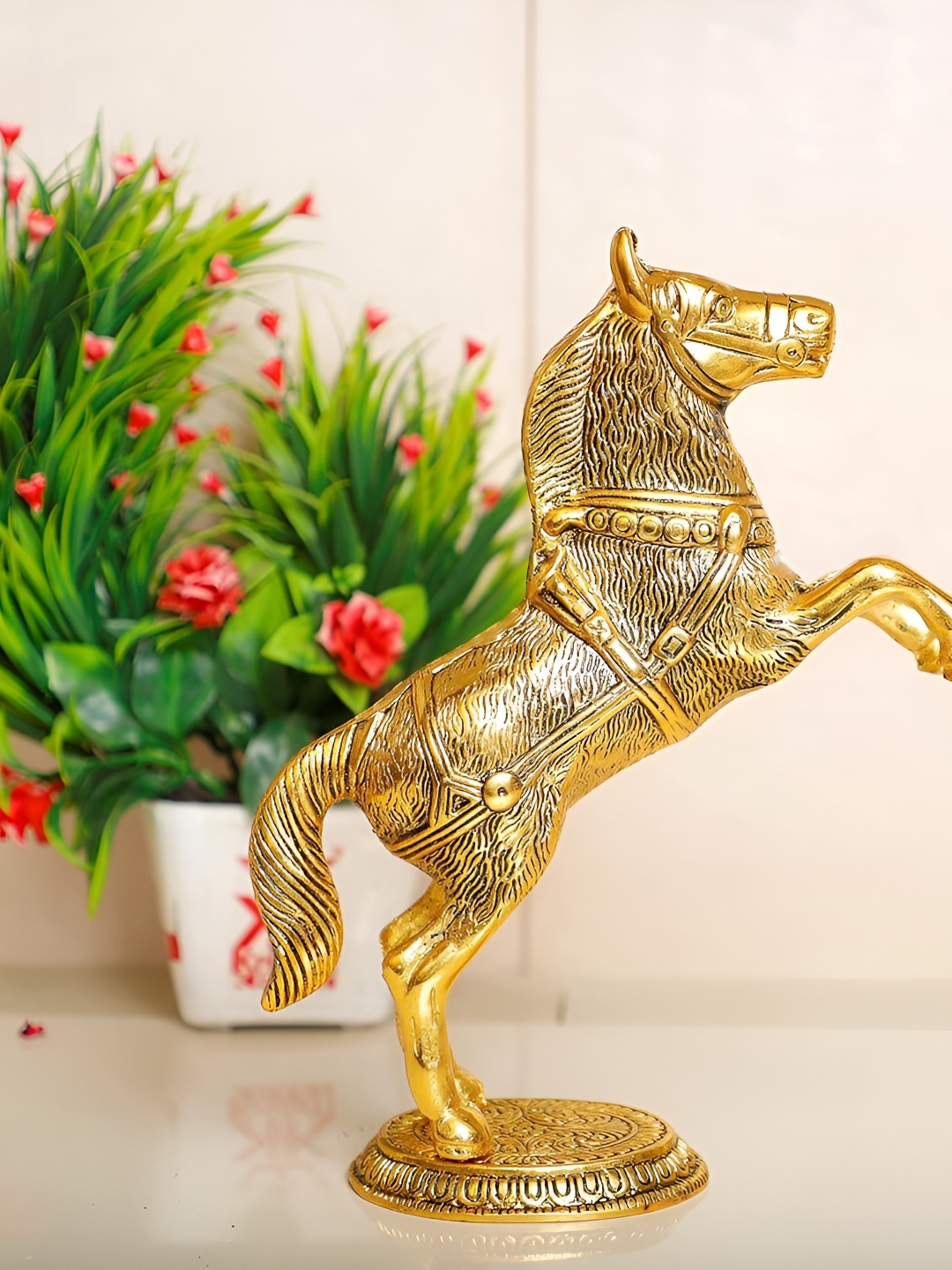 

Kridaykraft Gold-Toned Jumping Horse Figurine Showpiece