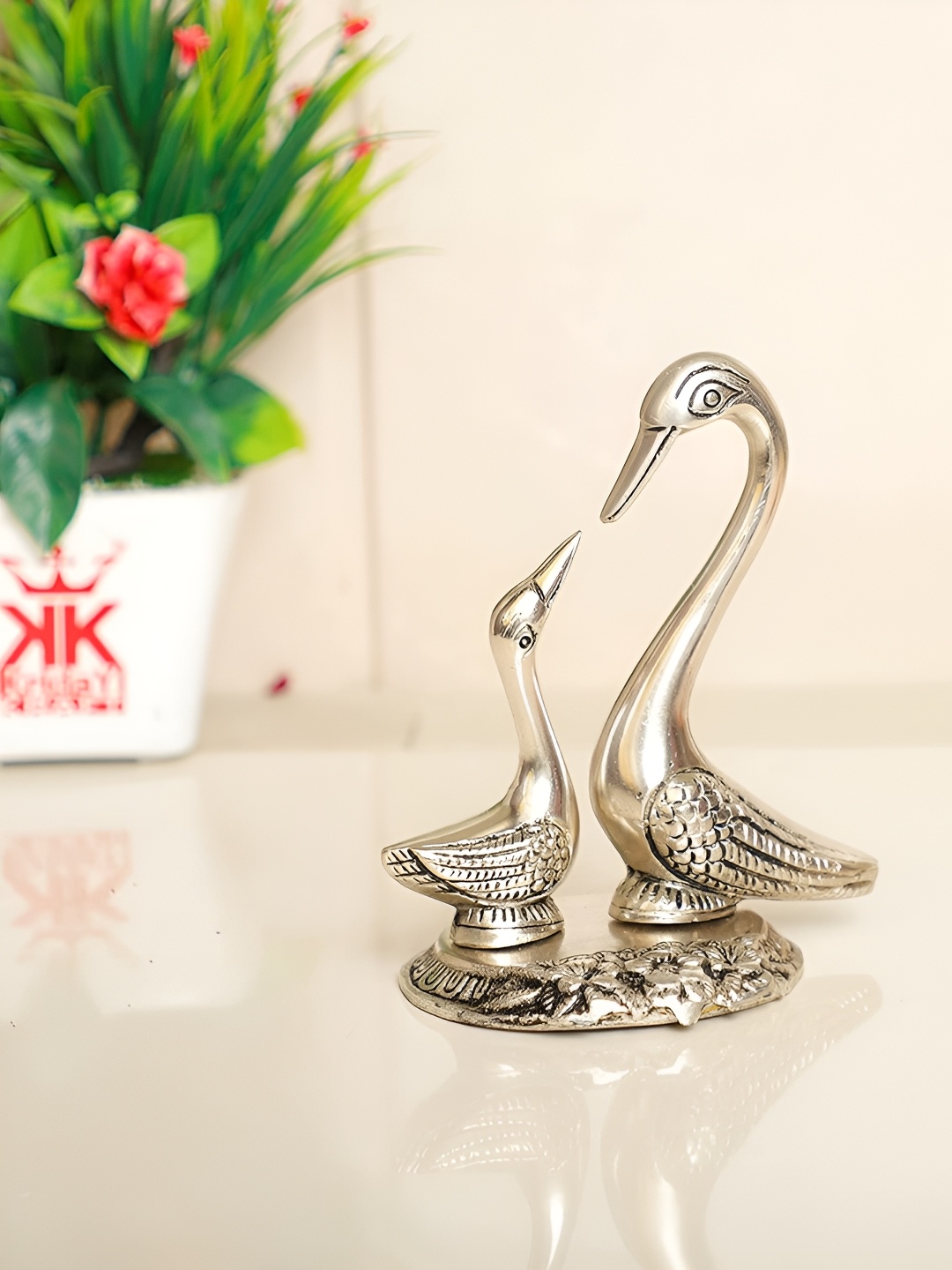 

Kridaykraft Silver-Toned Pair of Swan Figurine Metal Showpiece