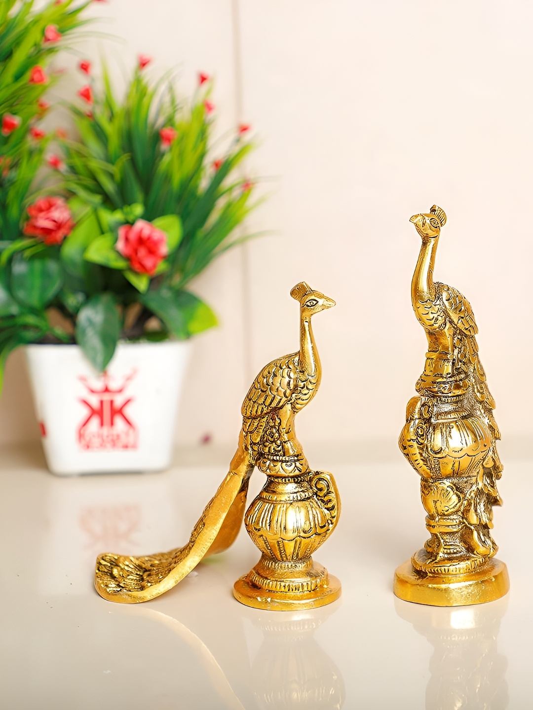 

Kridaykraft Gold-Toned 2 Pieces Peacock Metal Showpiece