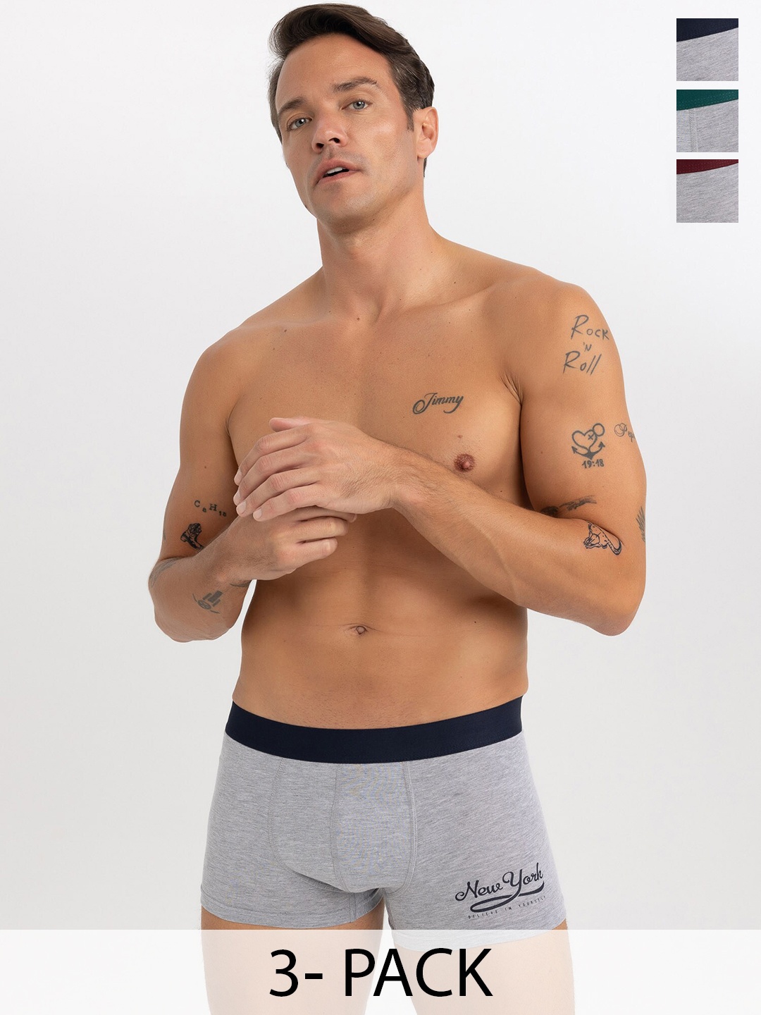 

DeFacto Pack Of 3 Antimicrobial Breathability Short Trunks 233077891-GR93, Grey melange