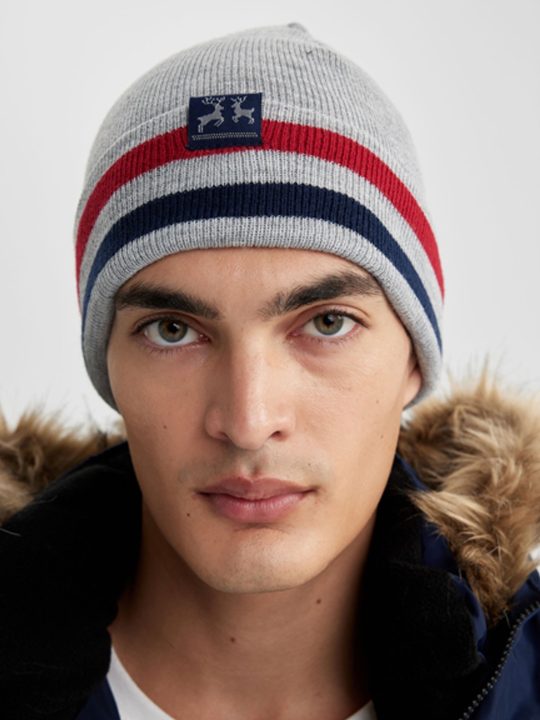 

DeFacto Striped Beanie, Grey