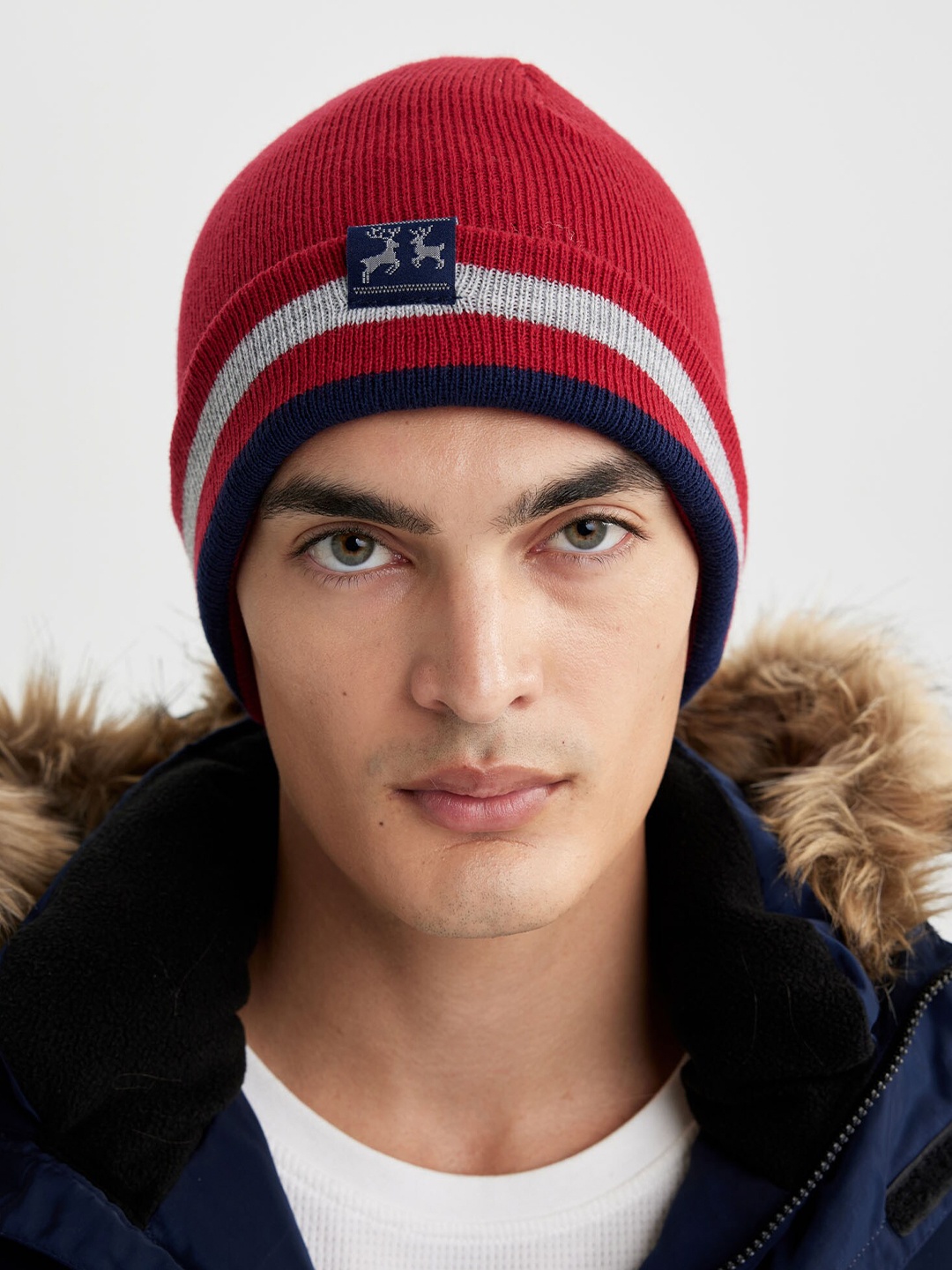 

DeFacto Striped Beanie, Red