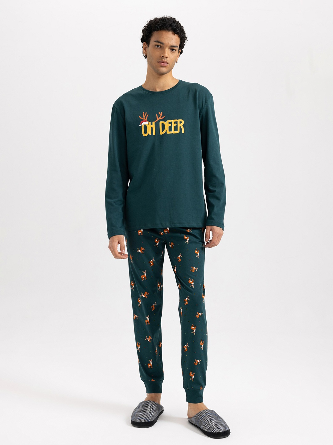 

DeFacto Printed Long Sleeves Pure Cotton T-shirt with Joggers, Teal