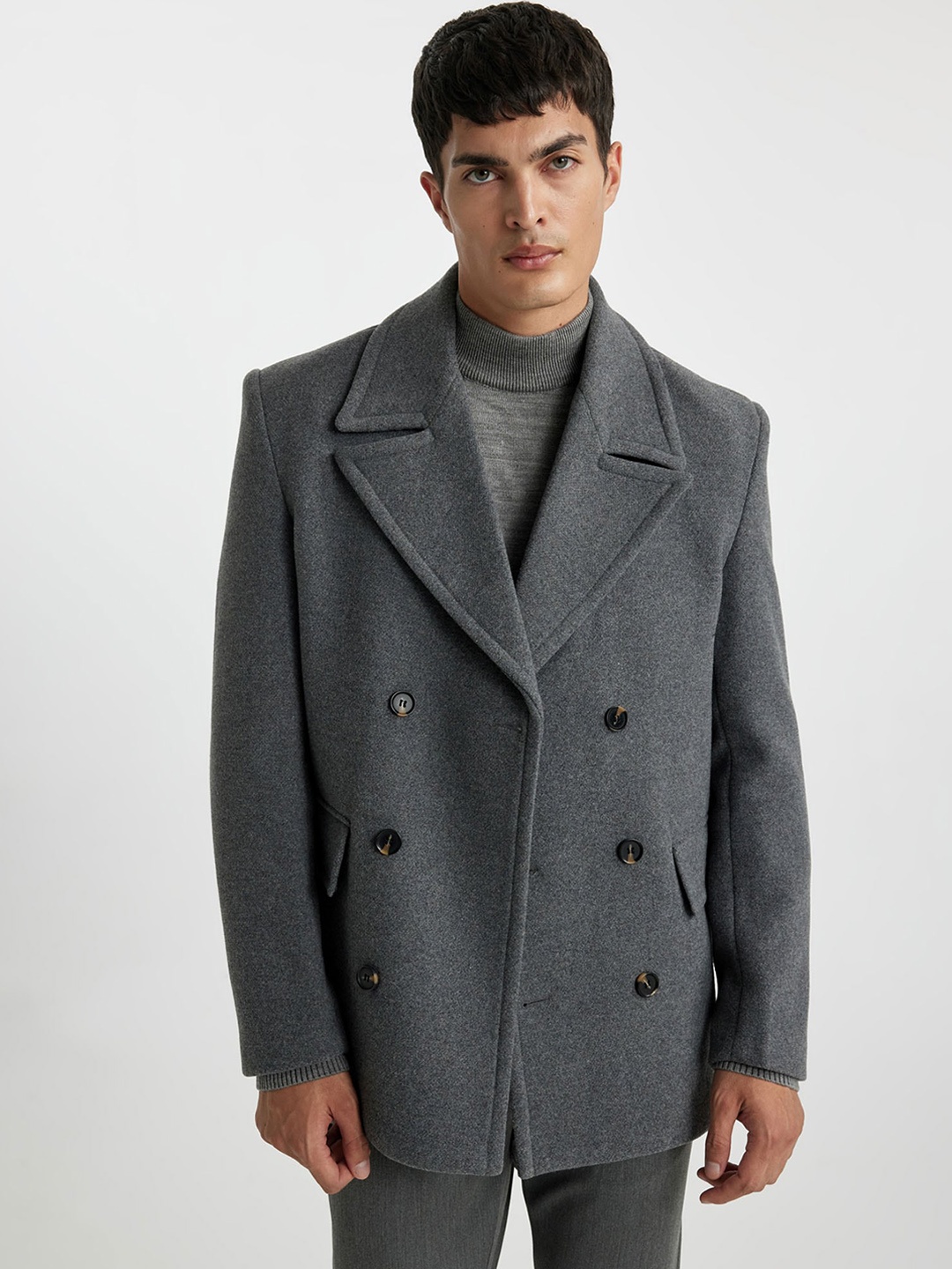 

DeFacto Notched lapel Collar Trench Coat, Grey