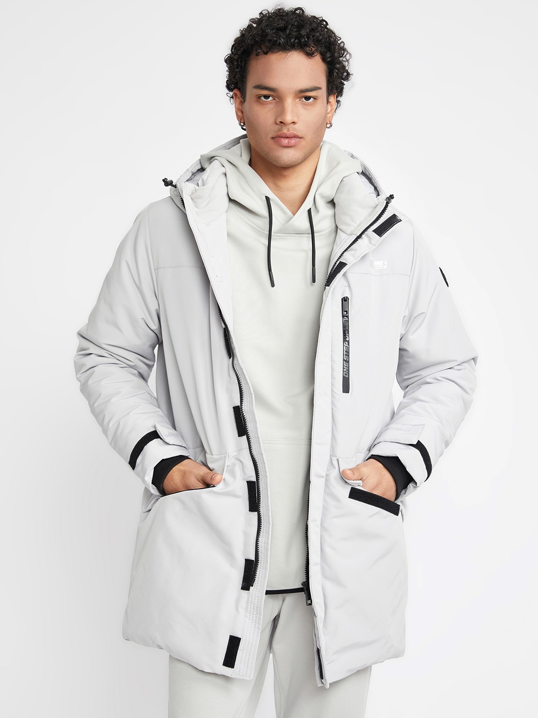 

DeFacto Hooded Longline Bomber Jacket, Grey melange