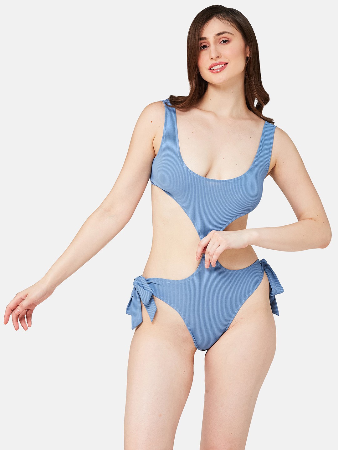 

Luxury By ZeroKaata Ribbed Beachwear Bodysuit, Blue