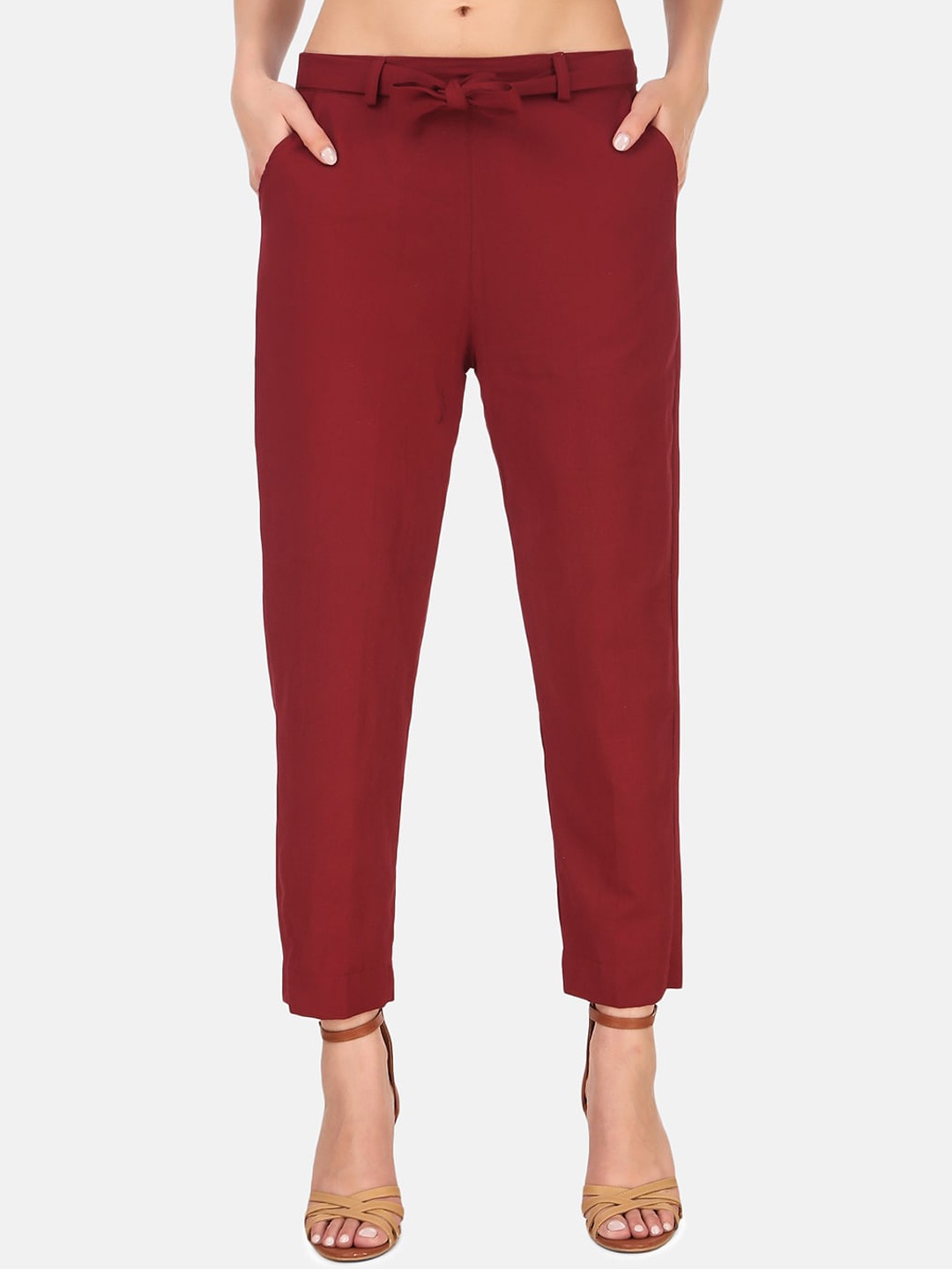 

BAESD Women High Rise Cropped Trousers, Maroon