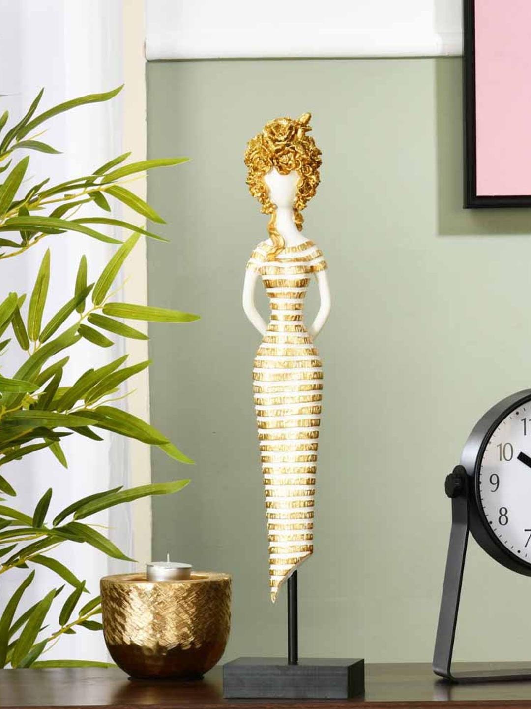 

Athome by Nilkamal White & Gold Toned Lady On Stand Decorative Polyresin Showpiece