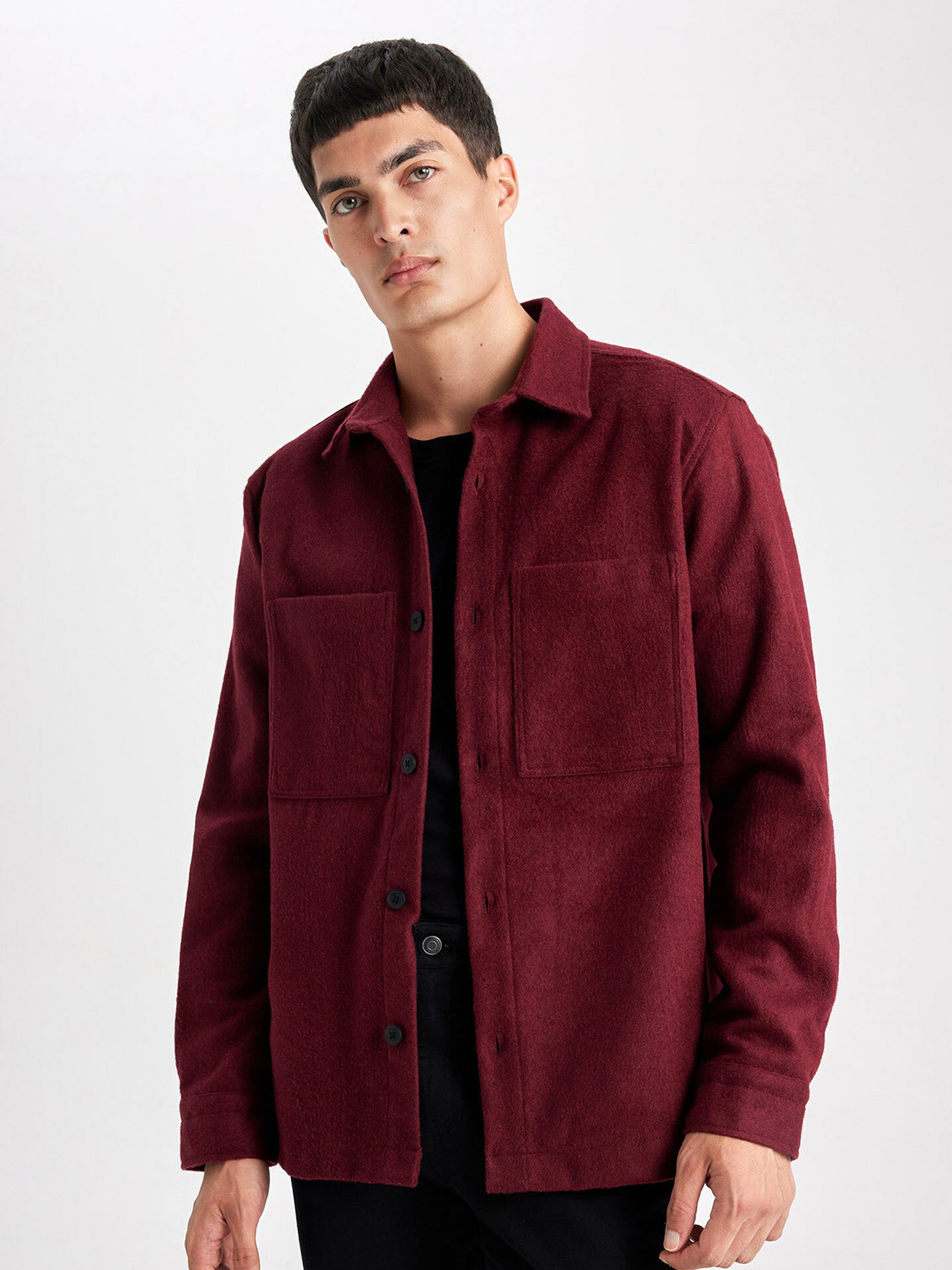 

DeFacto Spread Collar Casual Shacket, Maroon