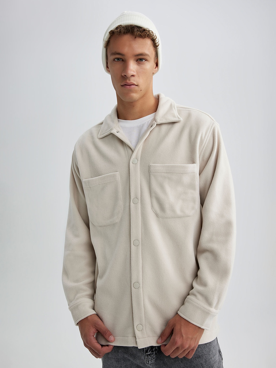 

DeFacto Spread Collar Casual Shacket, Beige