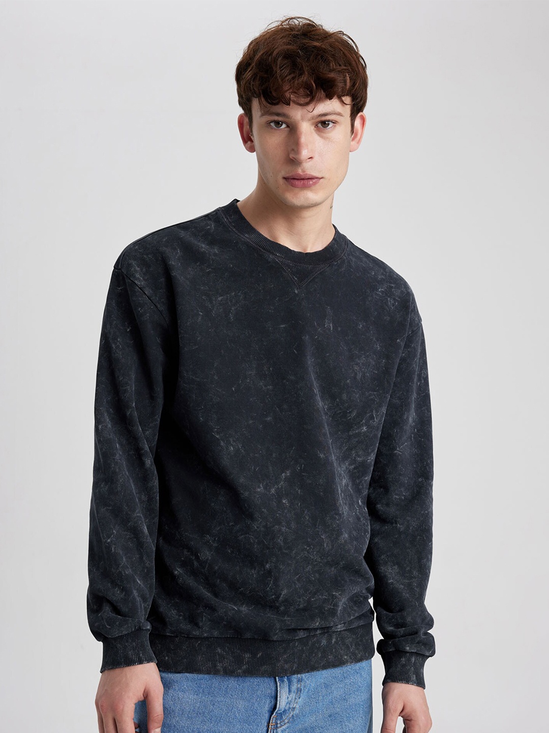 

DeFacto Abstract Printed Round Neck Pure Cotton Pullover Sweater, Black