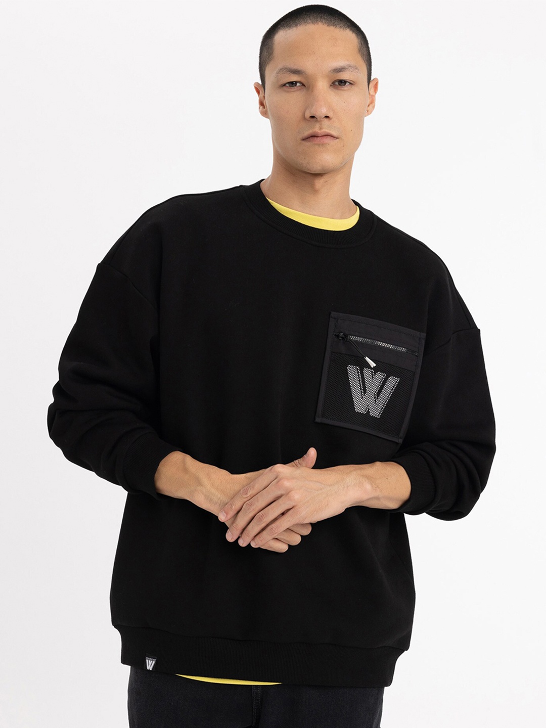 

DeFacto Zip Detail Round Neck Pullover Sweater, Black