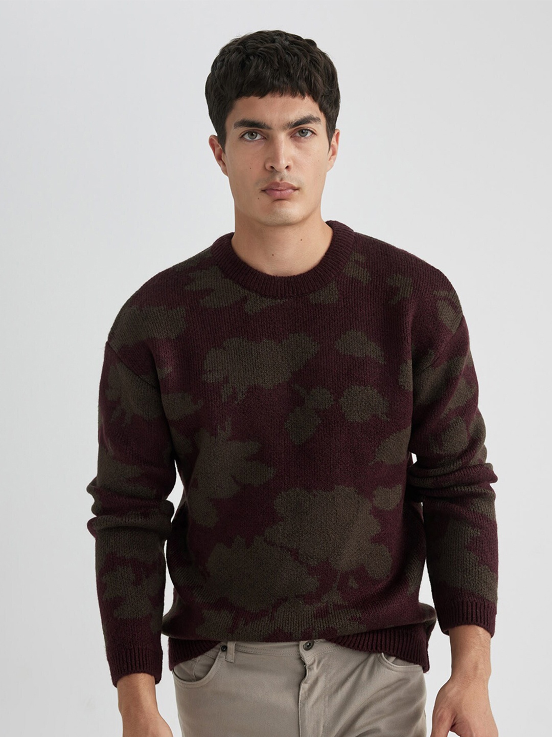 

DeFacto Abstract Printed Pullover Sweater, Brown