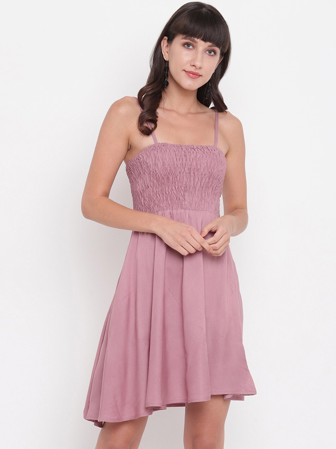

BAESD Shoulder Strap Smocked A-Line Mini Dress, Purple