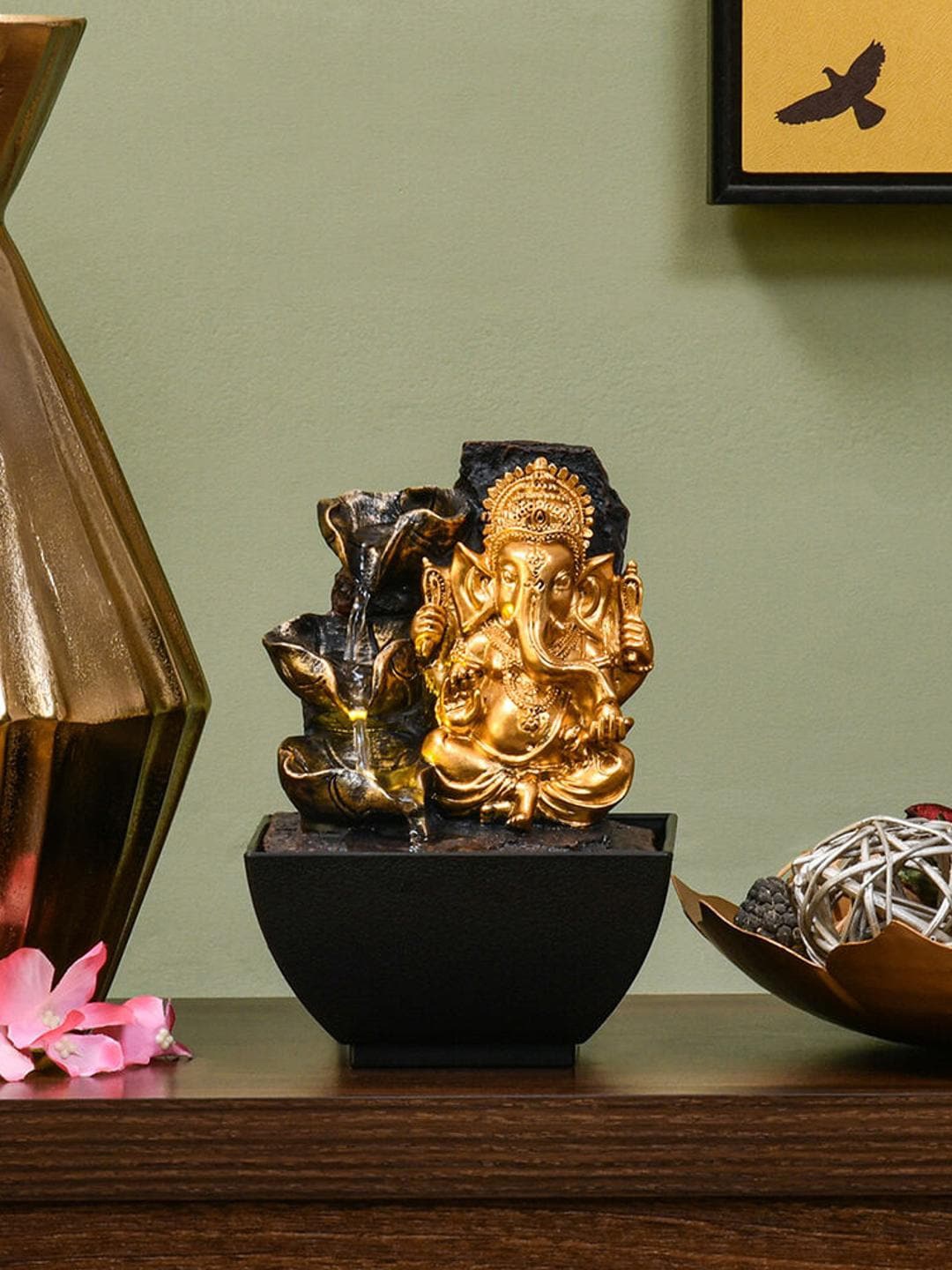

Athome by Nilkamal Gold Toned & Brown Mini Ganesha Idol Polyresin Water Fountain