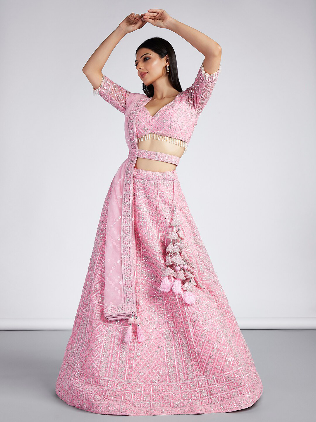 

VAANI CREATION Embroidered Semi-Stitched Lehenga & Unstitched Blouse With Dupatta, Pink