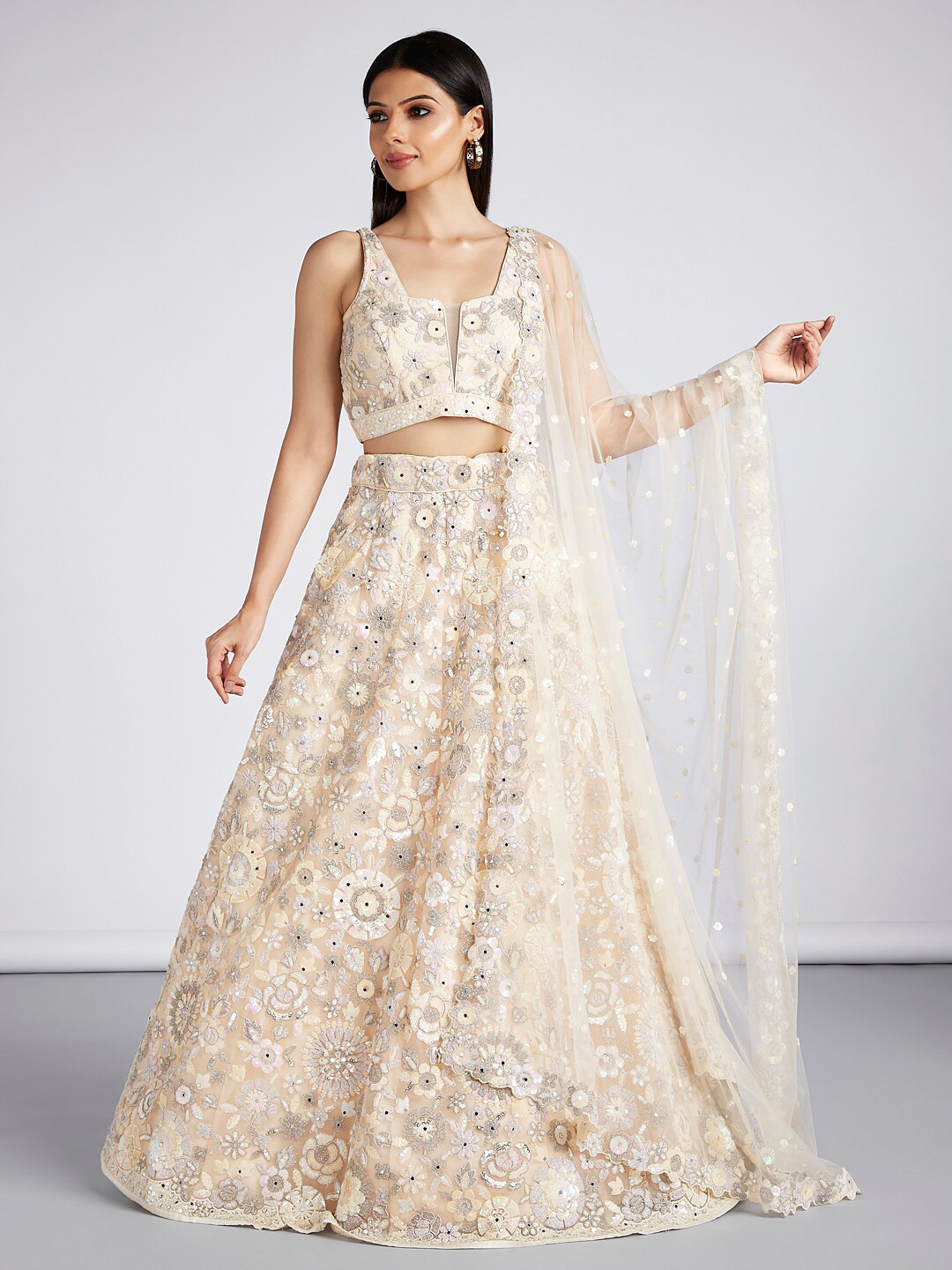 

VAANI CREATION Embroidered Semi-Stitched Lehenga & Unstitched Blouse With Dupatta, Cream