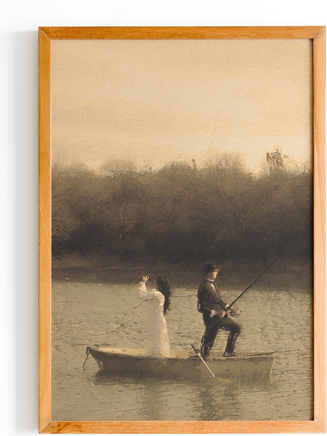 

Cadore Gifts Beige Couple in Boat Vintage Painting Framed Wall Art