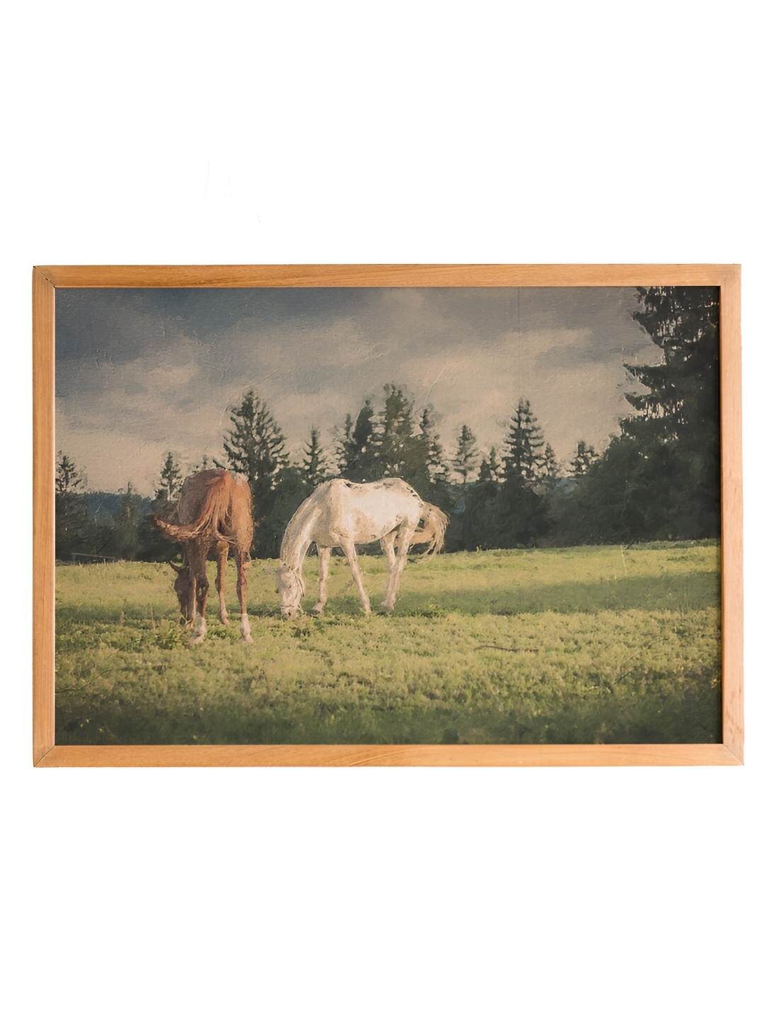 

Cadore Gifts Beige & Green Horses Wooden Framed Painting Wall Art