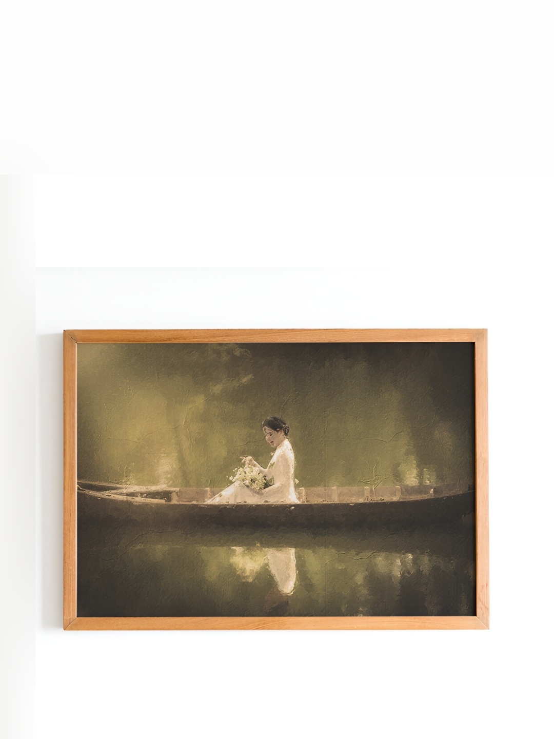 

Cadore Gifts Beige Woman in Boat Vintage Painting Framed Wall Art