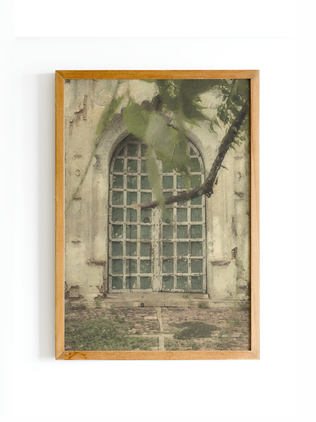 

Cadore Gifts Beige & Green Old Castle Vintage Painting Framed Wall Art