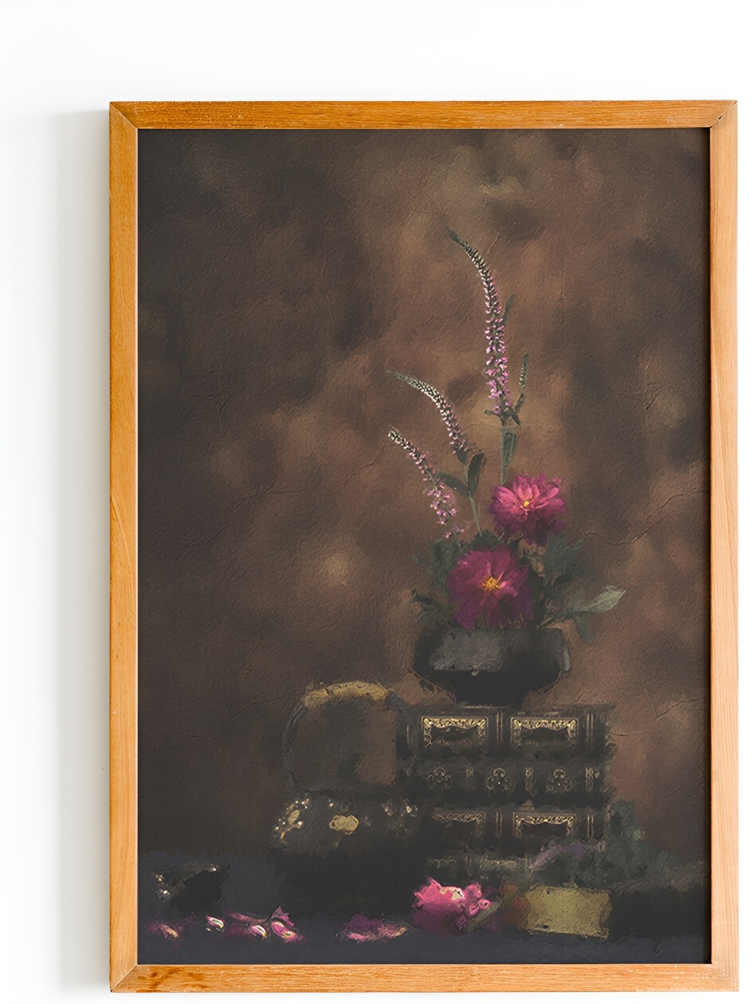 

Cadore Gifts Beige & Pink Wild Flower and Books Vintage Painting Framed Wall Art