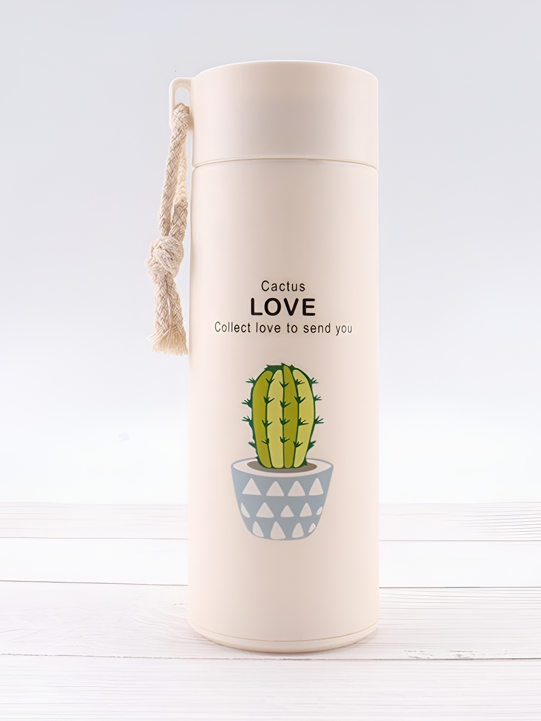 

WELOUR Beige Single Glass Printed Water Bottle