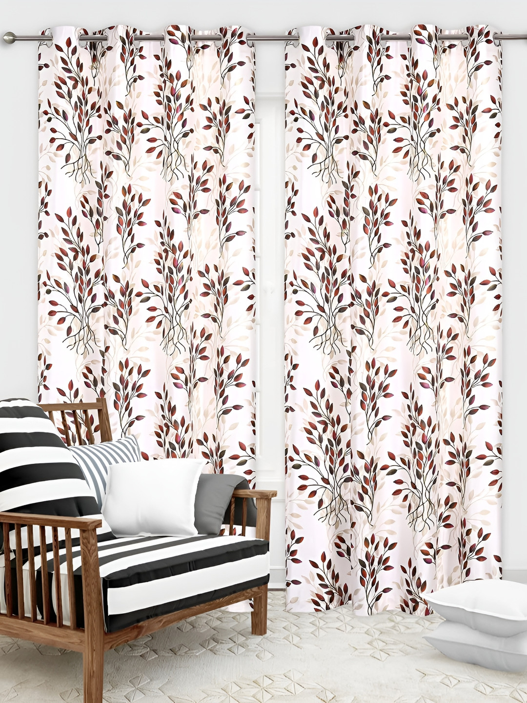 

Yes Cart Home Maroon & White 2 Pcs Floral Room Darkening Long Door Curtains