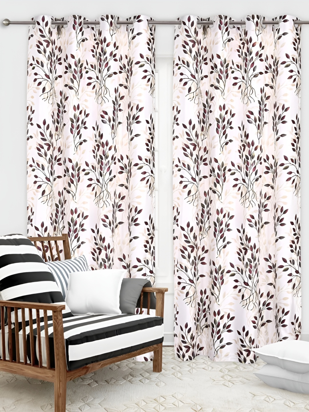 

Yes Cart Home Maroon & White 2Pcs Floral Room Darkening Long Door Curtains